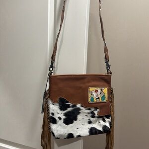 Myra Bag Brown and Black Cowhide Crossbody with Fringe